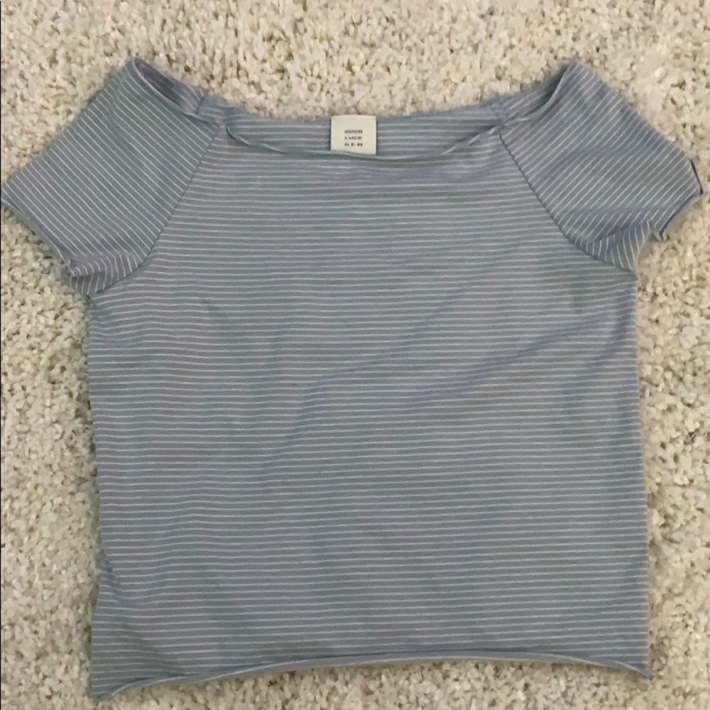 faded blue and white striped shirt
